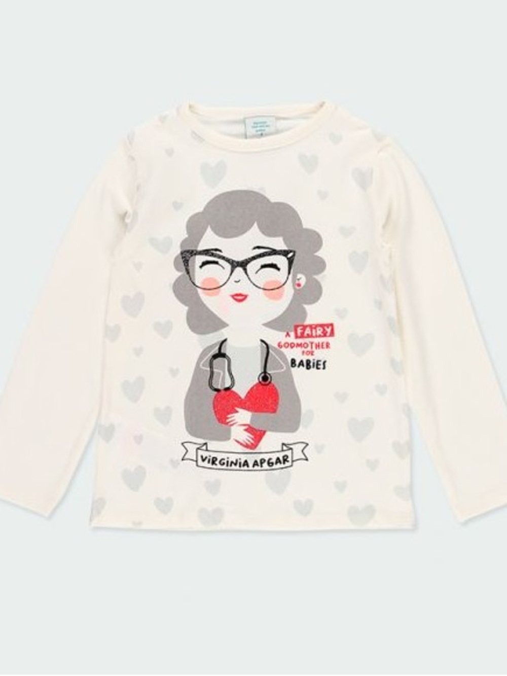 Cream Long-Sleeve Kids' Graphic Tee with Heart Design - Virginia Apgar